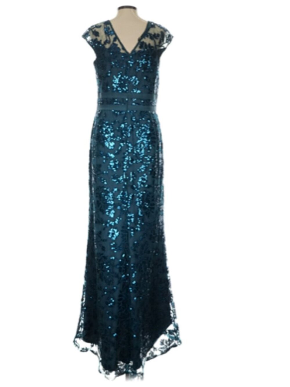 Tadashi Shoji Teal Sequin Floral Embroidered Maxi Dress - Picture 2 of 3